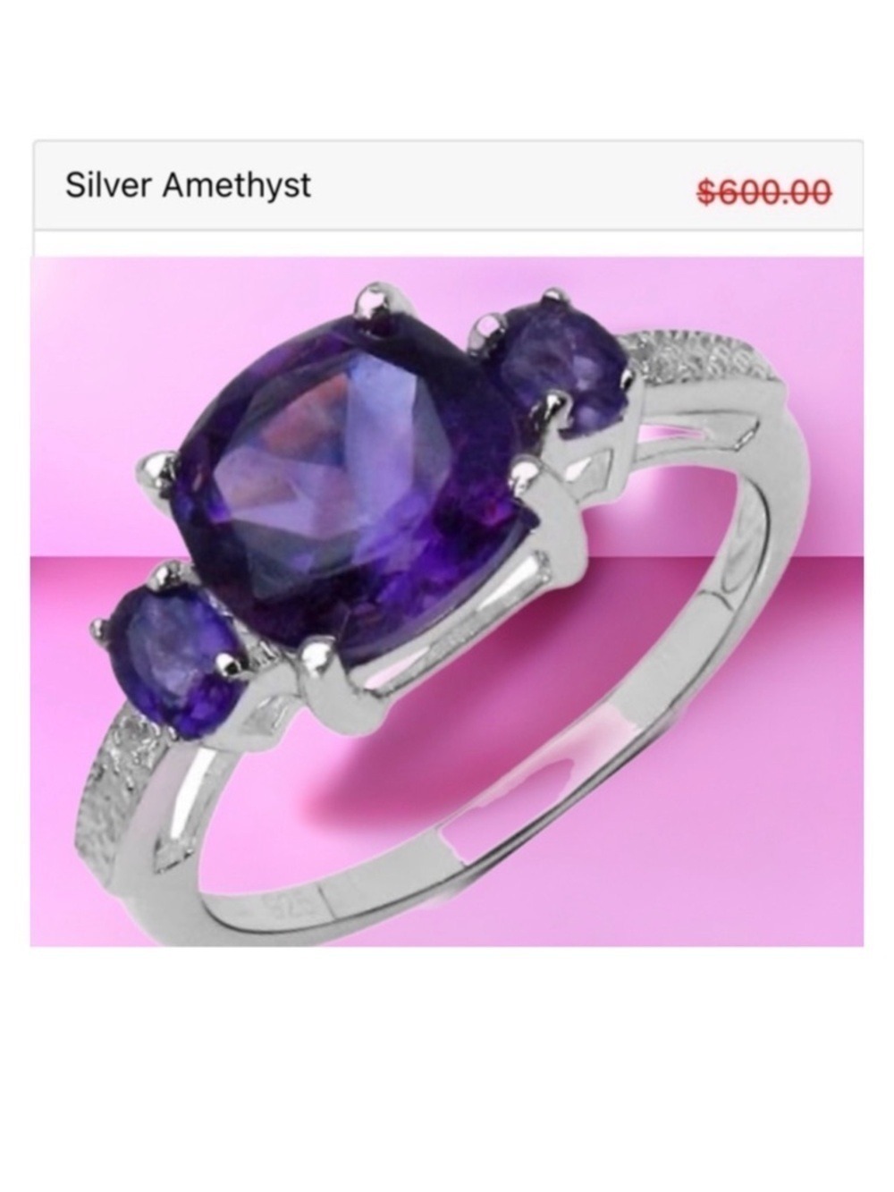 Amethyst 3 Stone 1.80 CTW Designer Ring Set in Sterling Silver: Size 7 NWT - Picture 14 of 17